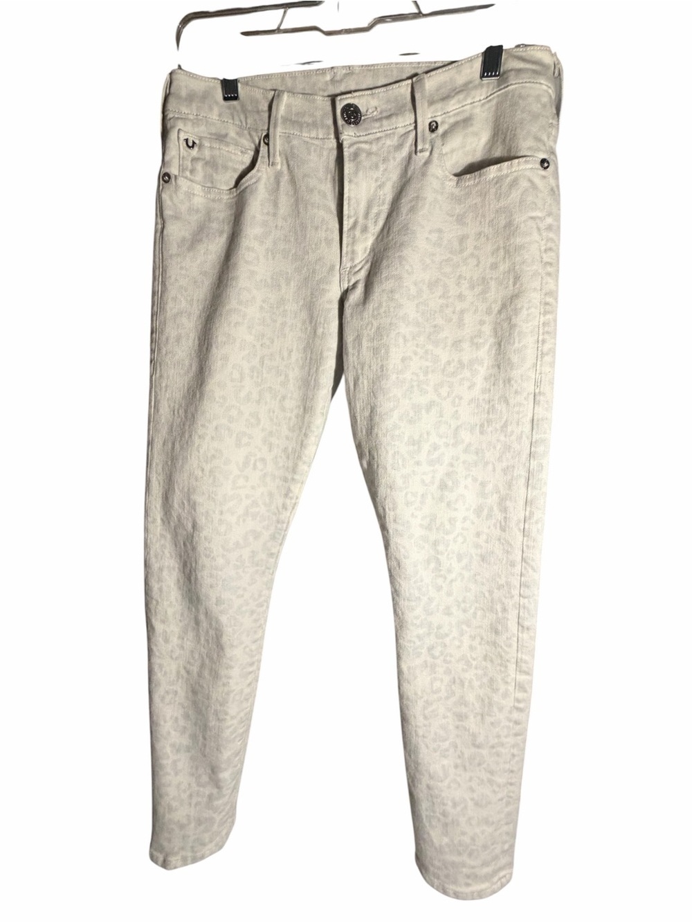 True Religion LIV Low Rise Relaxed Skinny Light Gray Patterned Jeans Sz 27